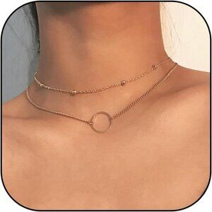 Layered necklace gold chunky stack bar pendant paperclip chain trendy jewelry